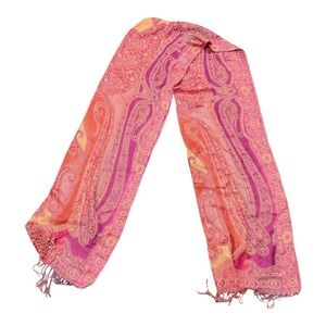 Unbranded Paisley Scarf Women OS Pink Orange Purple Fringed Pashmina Shawl Wrap